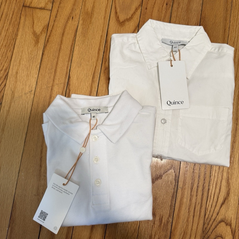 Quince NWT 2 4T White Tops Button Down and Long Sleeve Polo